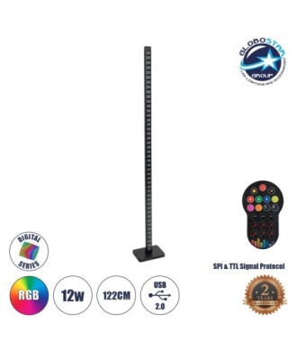 GLOBOSTAR® DIGICOLUMN 90762 Μοντέρνο Επιδαπέδιο Γραμμικό Ψηφιακό Φωτιστικό Digital Pixel Symphony Bar με RF Ασύρματο Χειριστήριο LED 12W 960lm 90° DC 5V με USB 2.0 IP20 Πολύχρωμο RGB Dimmable - Μαύρο - Μ3.4 x Π2.5 x Υ122cm - 2 Χρόνια Εγγύηση